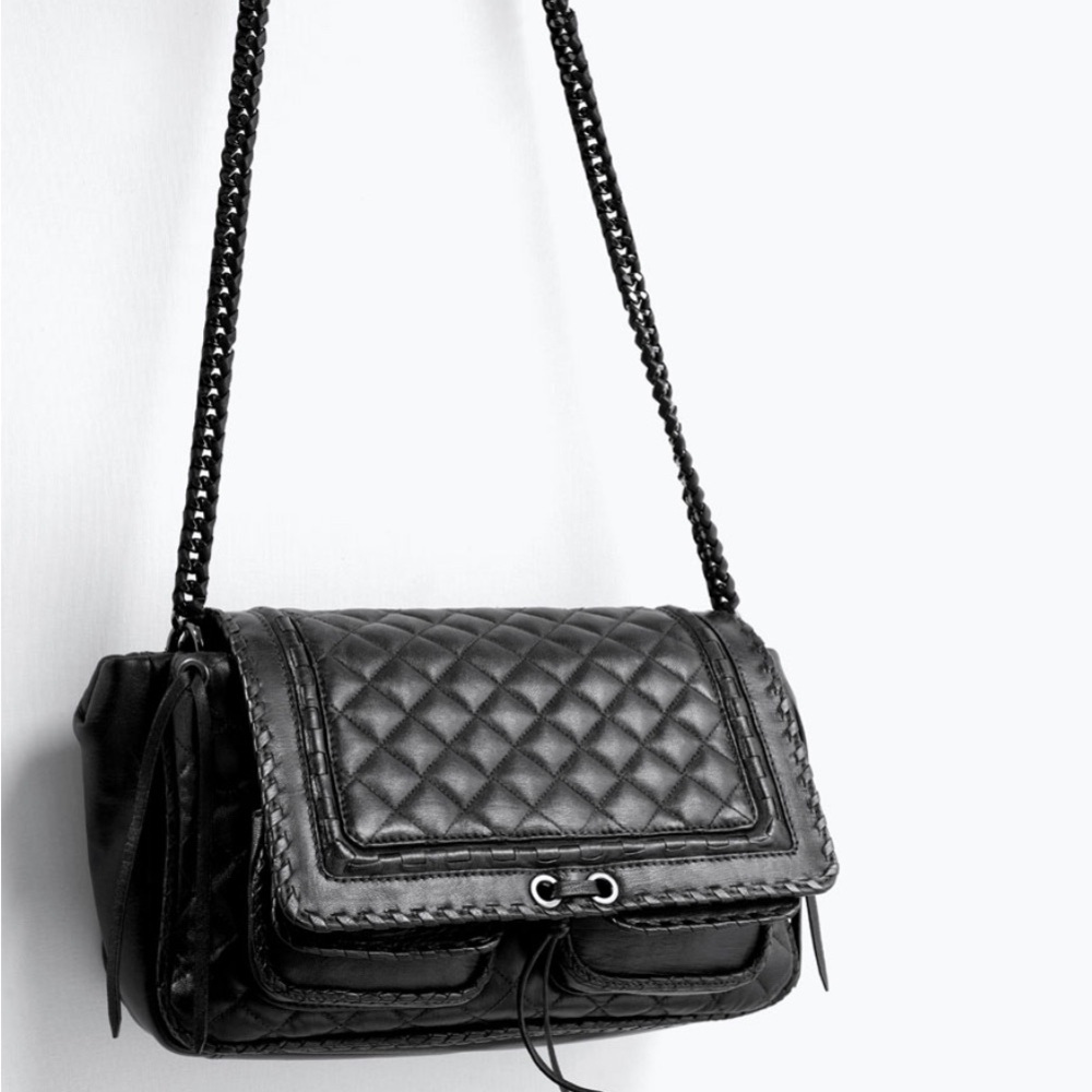 Zara Black Leather Quilted City Bag